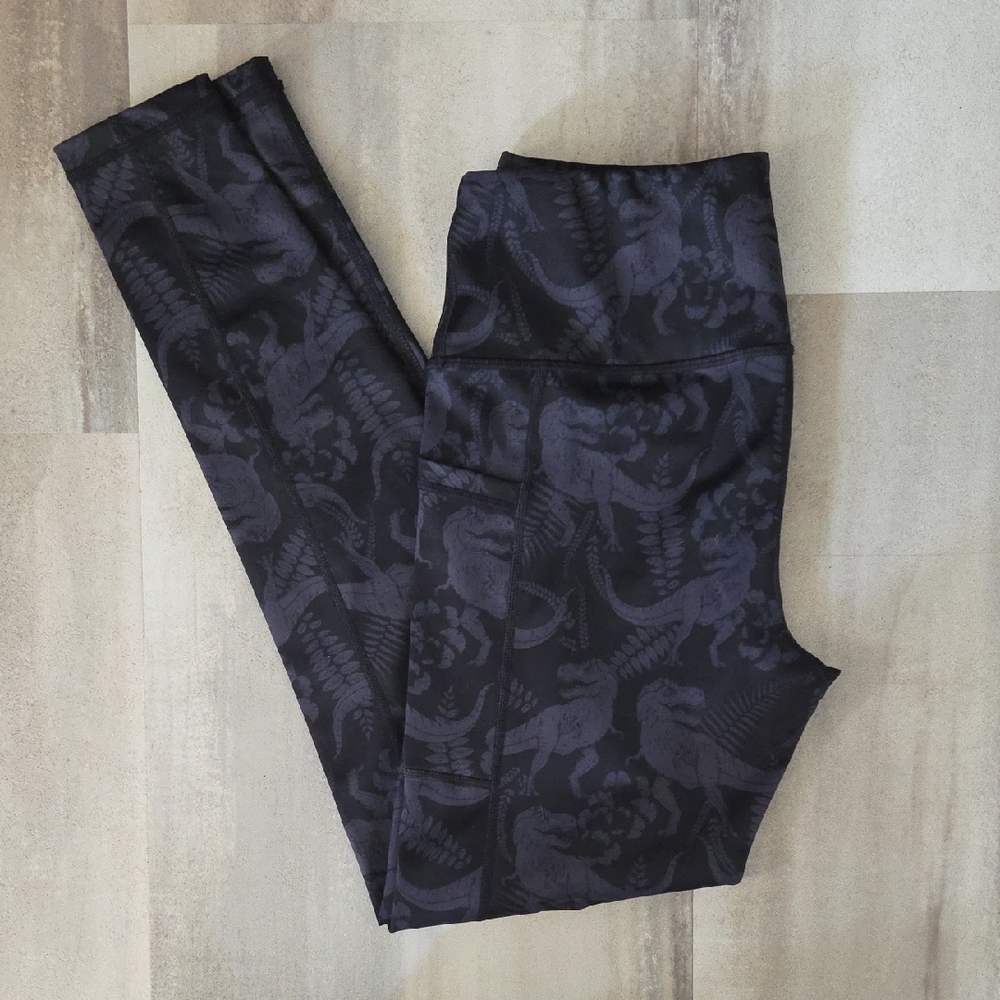 Constantly Varied Gear Shadow Dino Patterned Leggings Size Small Full Length